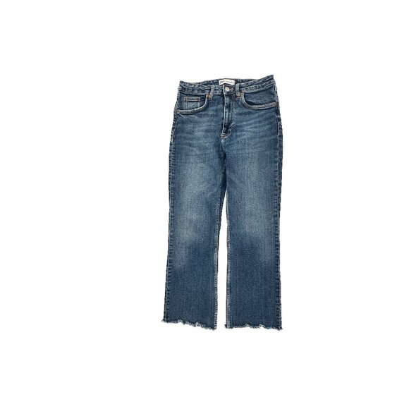 Zara Denim - Zara Kick Boot Crop Raw Hem Women's size 4 Dark Wash Blue Denim Jeans
